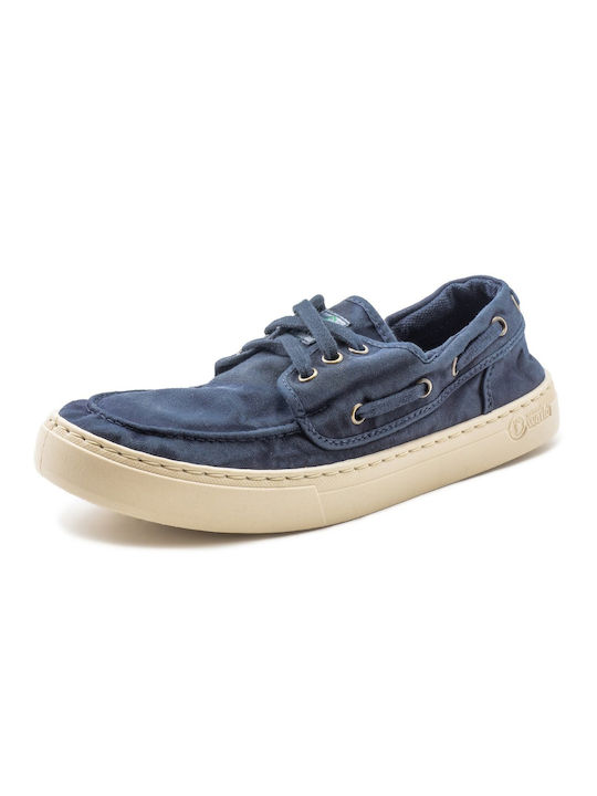 Natural World Men's Synthetic Leather Boat Shoes Blue