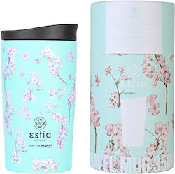 Estia Travel Mug Save The Aegean Glass Thermos Stainless Steel BPA Free Blossom Green 350ml