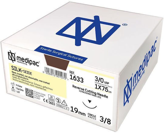 Silk Sutures 3/0 75cm 16mm 3/8 Circle Cutting 1623 Medipac 24pcs