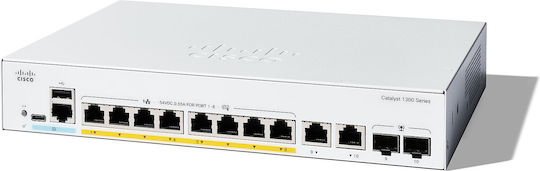 Cisco Catalyst C1300-8P-E-2G Managed L2 PoE+ Switch with 8 Gigabit (1Gbps) Ethernet Ports and 2 SFP Ports