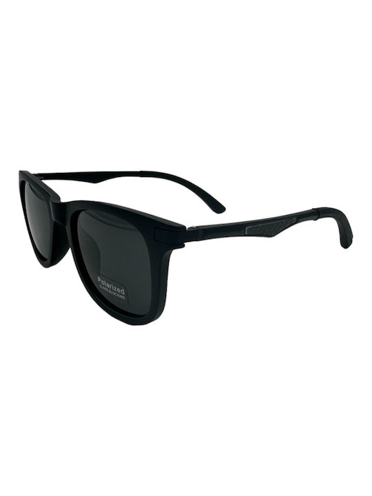 V-store Men's Sunglasses with Black Plastic Frame and Black Polarized Mirror Lens POL8347-03