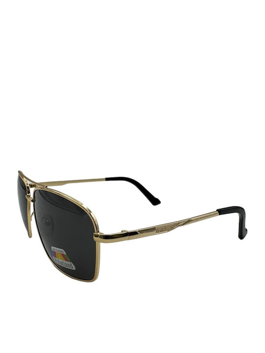 V-store Unisex Sonnenbrille mit Gold Metall Gestell und Gray Polarisiert Linse