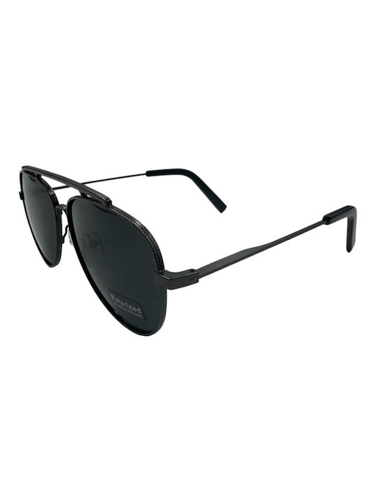 V-store Men's Sunglasses with Black Metal Frame and Black Polarized Mirror Lens POL7025-04