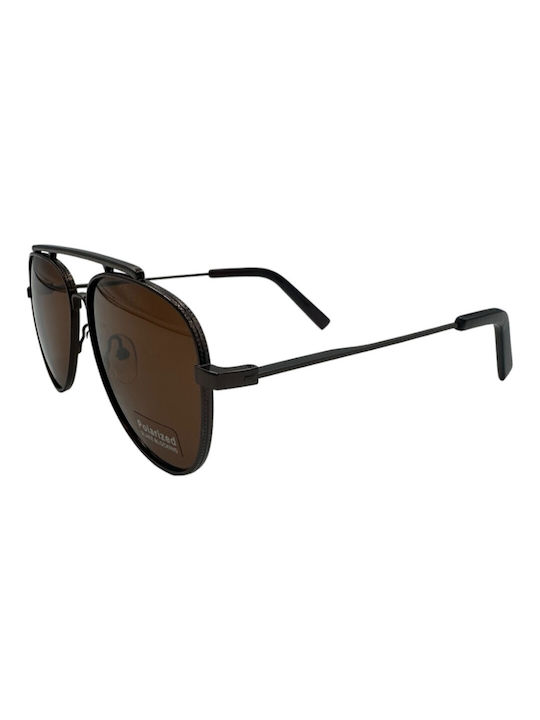 V-store Men's Sunglasses with Black Metal Frame and Brown Polarized Mirror Lens POL7025-03