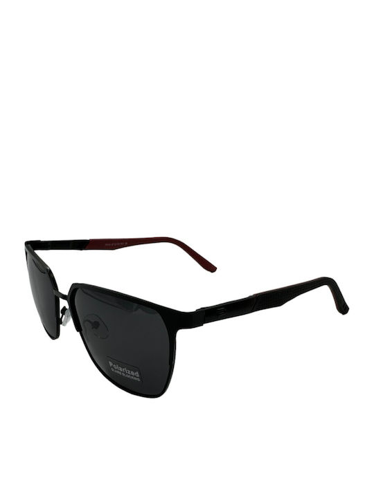 V-store Men's Sunglasses with Black Metal Frame and Black Polarized Mirror Lens POL7013-01