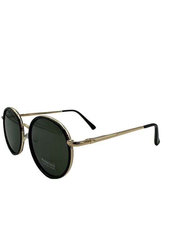 V-store Sunglasses with Gold Metal Frame and Black Polarized Mirror Lens POL8299KHAKI