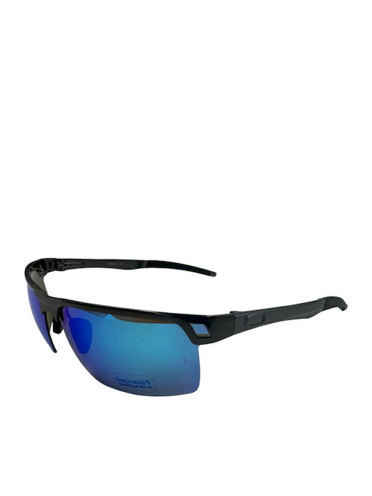 V-store Men's Sunglasses with Black Plastic Frame and Blue Polarized Mirror Lens POL9503BLUE