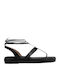 Leather Women's Flat Sandals in Black Color