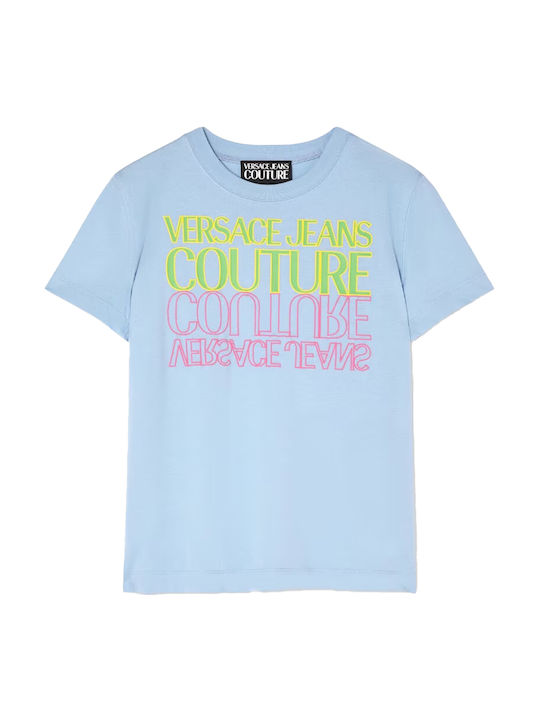 Versace Women's Summer Blouse Cotton Short Sleeve Light Blue