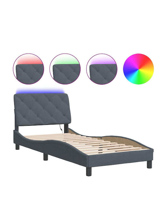 Κρεβάτι Μονό Επενδυμένο με Ύφασμα Σκούρο Γκρι με Τάβλες για Στρώμα 90x190cm