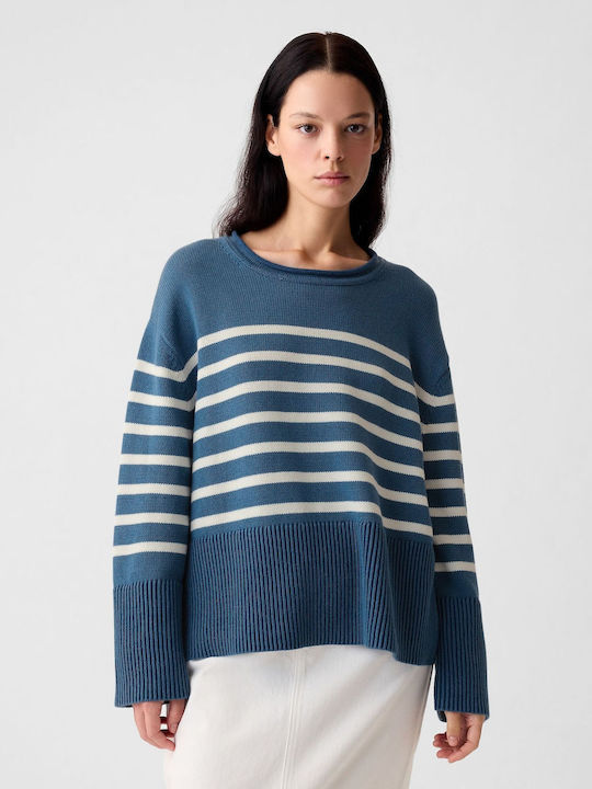 GAP Women's Pullover Cotton Turtleneck Striped Blue Indigo Stripe