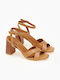 Cross-Strap Block Heel Sandals Camel