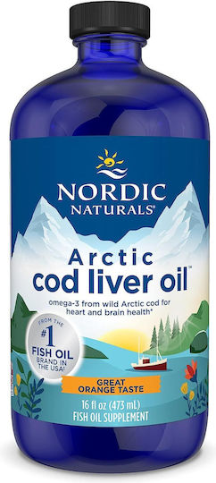 Nordic Naturals Arctic Cod Liver Oil Μουρουνέλαιο 1060mg 473ml Πορτοκάλι