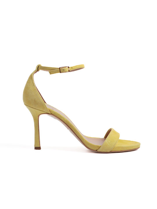 Mourtzi Suede Women's Sandals Yellow with High Heel