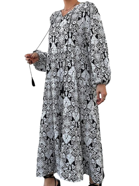 Damen Maxi Boho Kleid Schwarz und Weiß Viskose - 4920600333330 L