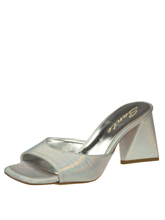 Sante Heel Leather Mules Silver