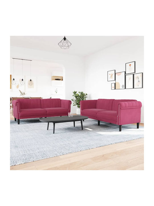 Living Room Furniture Set 2 sofas Burgundy