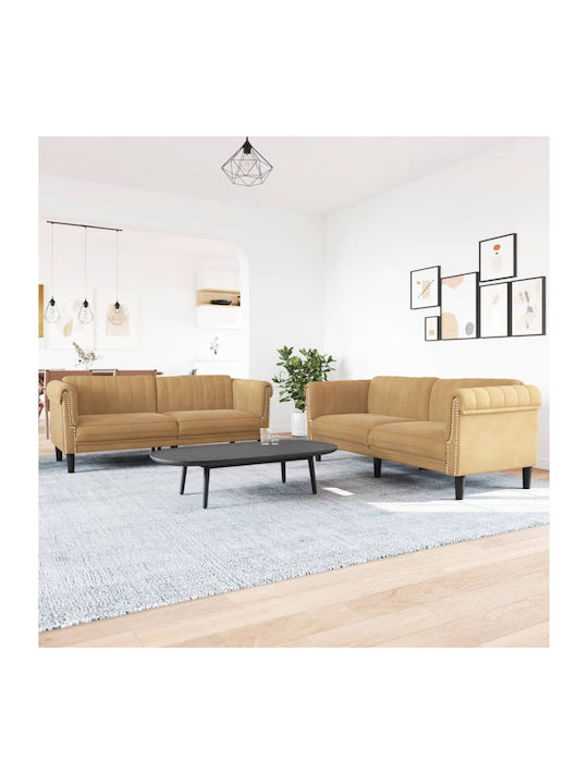 Living Room Furniture Set 2 sofas Brown