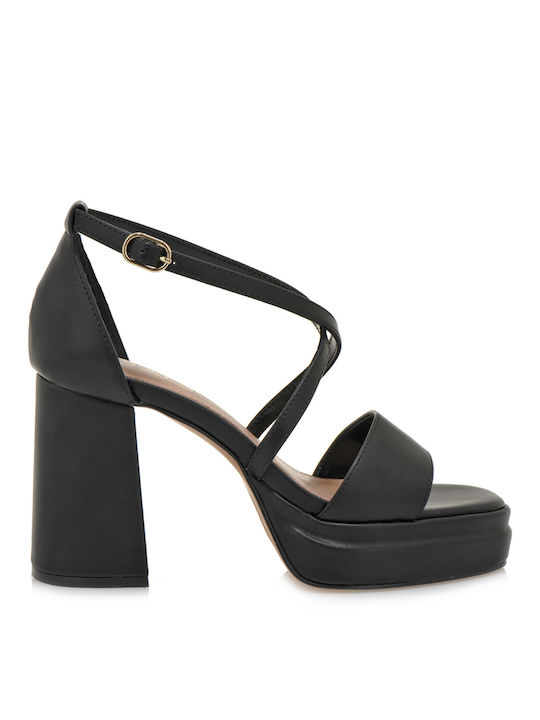 Exe Synthetic Leather Women's Sandals Black with High Heel