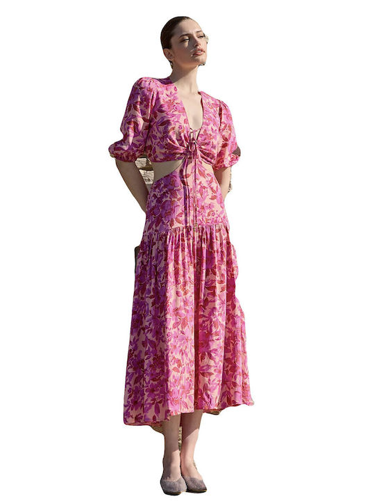 Desiree Midi Evening Dress with Ruffle Floral