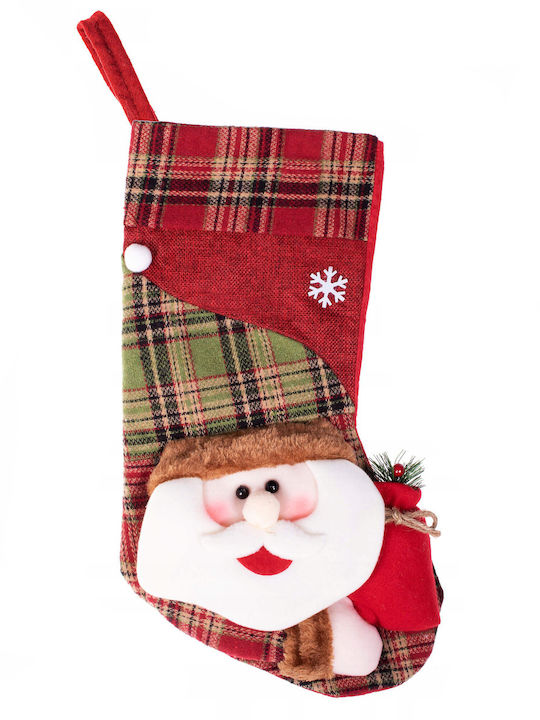 Șosetă Decorativă de Crăciun cu Άγιο Βασίλη L42xl25cm. Roșie