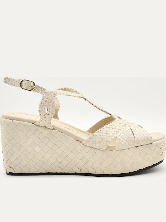 Women's Leather Platform Shoes Beige