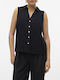 Ärmellos Damen Leinen Hemd Black