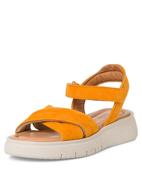 Tamaris Leather Women's Flat Sandals in Orange Color