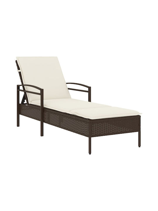 Deckchair Rattan with Cushion Brown 63x200x81cm.