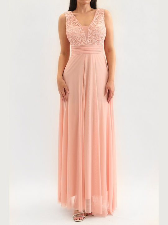 Sophina Pink Maxi Dress Tulle Lace