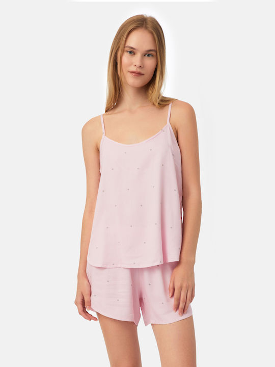 Minerva Sommer Damen Pyjama-Set Pink-Grey