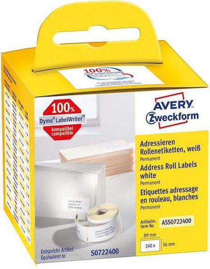 Avery 260 Αυτοκόλλητες Ετικέτες σε Ρολό για Εκτυπωτή Ετικετών 89x36mm