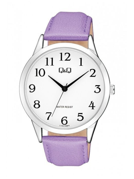 Q&Q Herrenuhr Batterie mit Lila Lederarmband