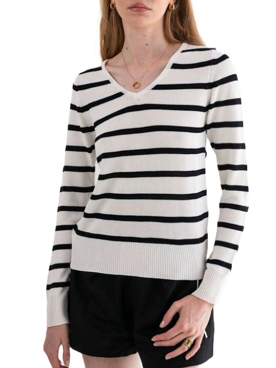 Mind Matter Women's Sweater Striped Ecru