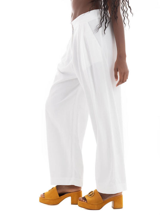 Black & Black Women's Fabric Trousers White