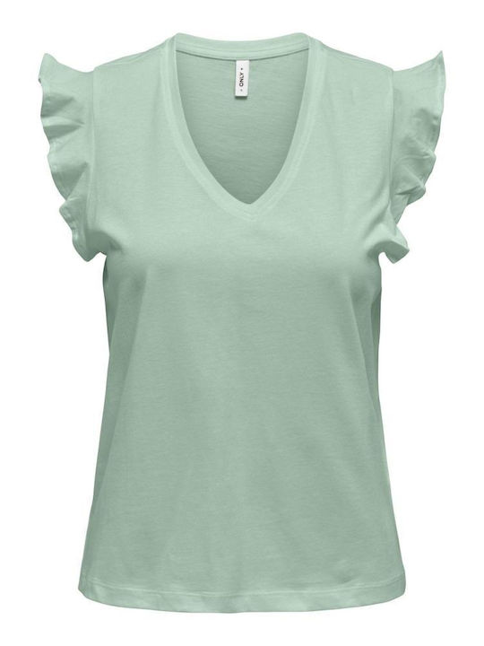 Only Women's Athletic Blouse Short Sleeve with V Neckline Green