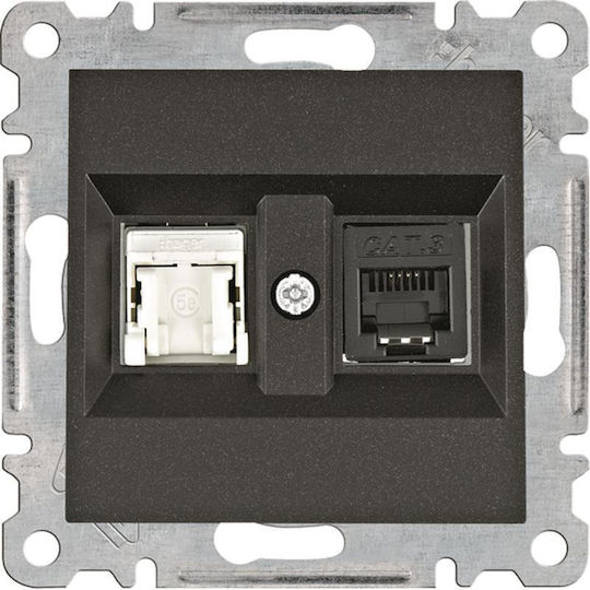 Hager Διπλή Πρίζα Δικτύου και Τηλεφώνου RJ45/RJ11 χωρίς Πλαίσιο Τύπου Cat5 σε Μαύρο Χρώμα WL2213