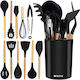 Ruhhy Silicone Cooking Utensil Set with Base Black 11pcs