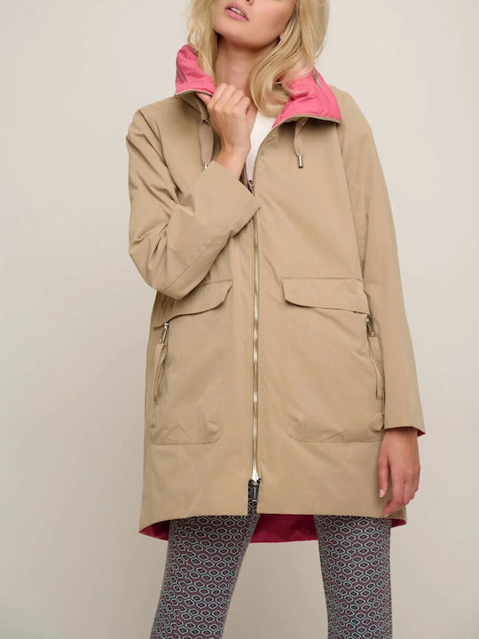 Rino&Pelle Women's Short Parka Jacket Double Sided for Winter Dark Beige