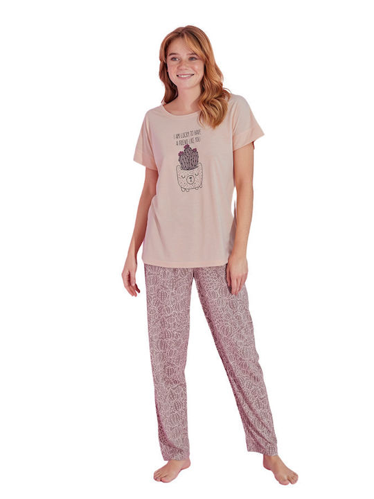 Pijamale de damă Pijamood Lucky Cactus Viscose Portocaliu Deschis