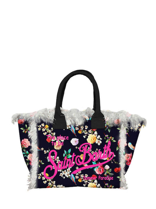 MC2 Stoff Strandtasche Blumen Schwarz