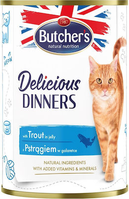 Butcher's Pet Care Delicious Dinners Wet Food for Senior Cat in Can with Trout and Chicken Without Gluten 400gr