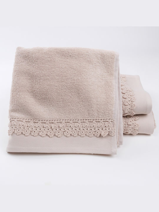 Liolios Home Bath Towels Set 3 pcs Small Flower Beige Weight 500gsm