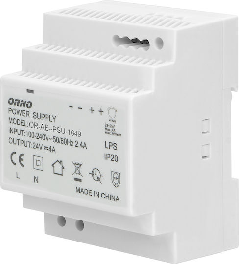 Orno Τροφοδοτικό Ράγας με Έξοδο 24V και Ισχύ 100W 4A