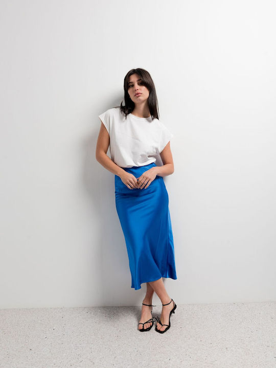 Make your image Satin Midi Skirt Blue