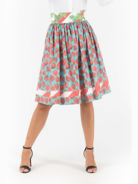 C. Manolo High Waist Midi Skirt colorful