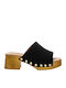 Suede Mules με Τακούνι σε Μαύρο Χρώμα