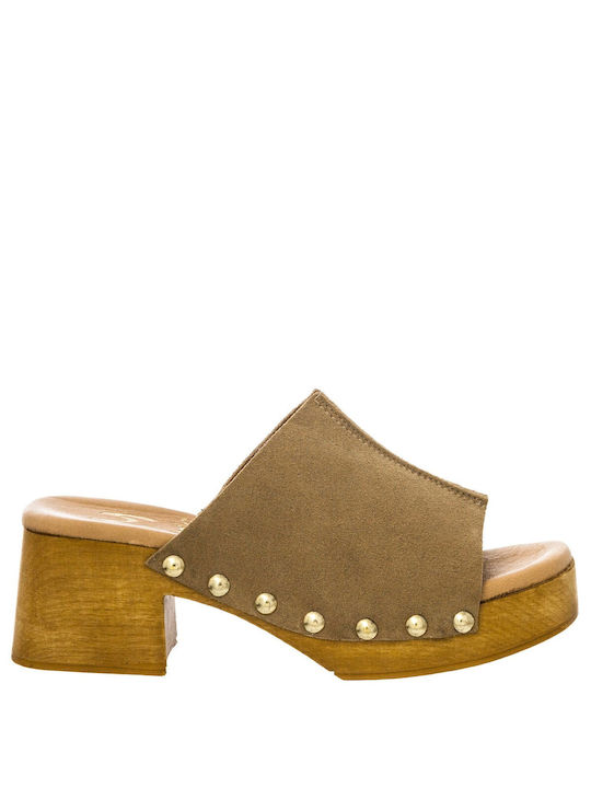 Marila Footwear Heel Leather Mules Beige
