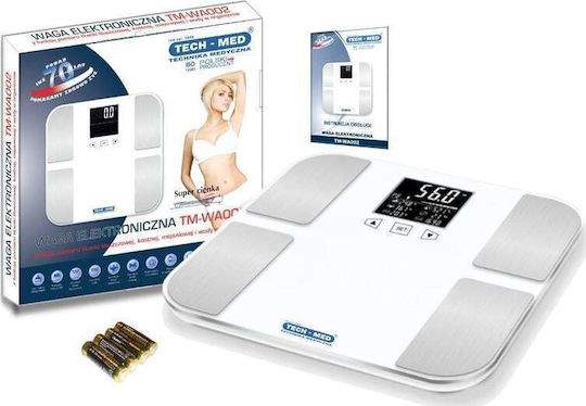 Tech-Med Digital Badezimmerwaage mit Körperfettmessung in Weiß Farbe TM-WA002