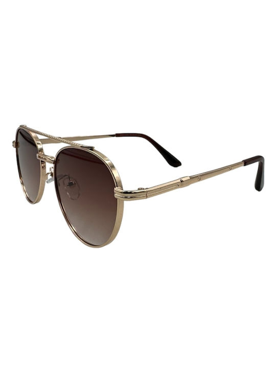 V-store Sunglasses with Gold Metal Frame and Brown Gradient Lens 80-755BROWN